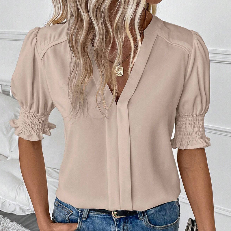 Women's Elegant V-Neck Puff Sleeve Blouse