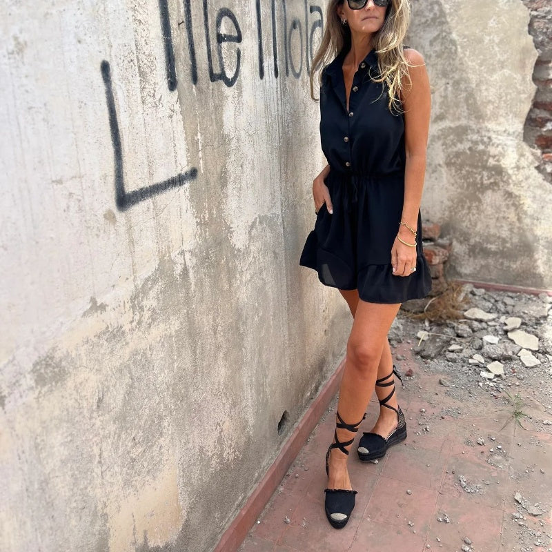 Women’s Belted Button-Down Rompers with Pockets