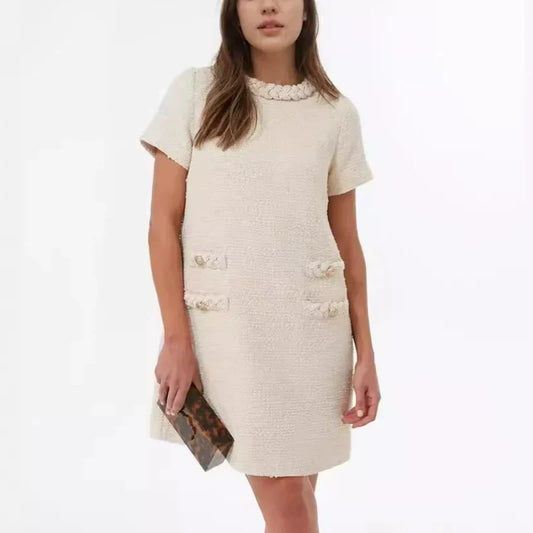 Women's Elegant Short Sleeve Tweed Dress
