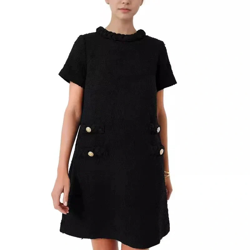 Women's Elegant Short Sleeve Tweed Dress
