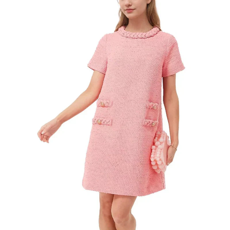 Women's Elegant Short Sleeve Tweed Dress