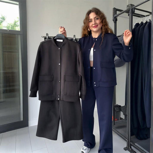 Women’s Casual Button-Down Sweatsuits with Pockets