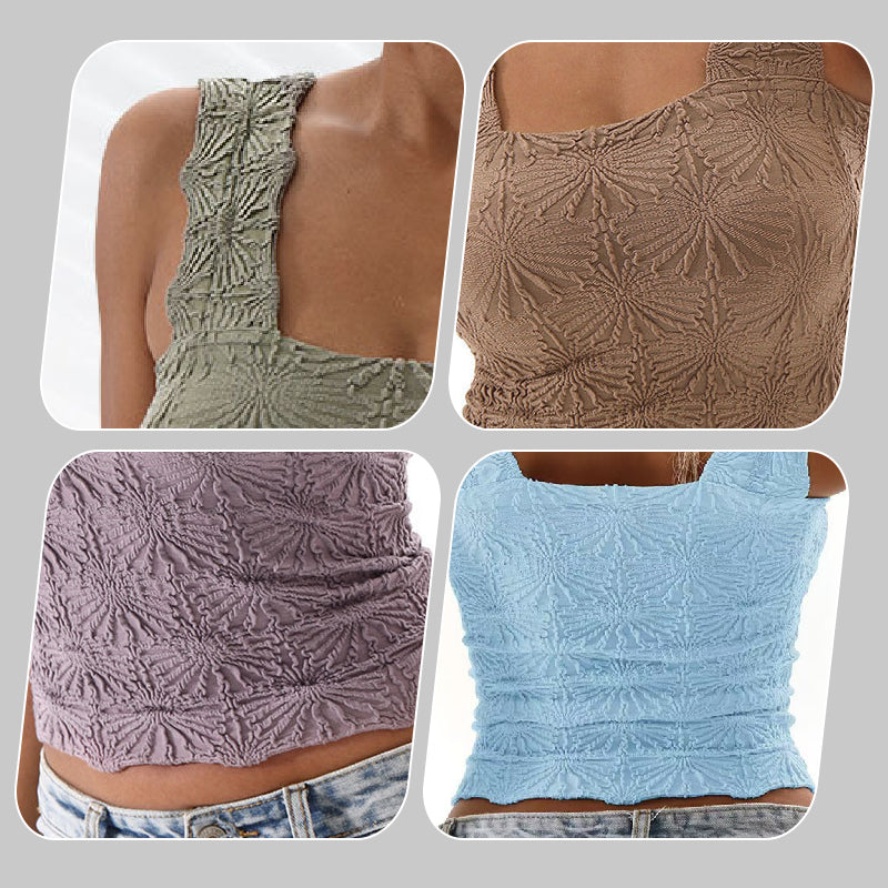 🎁50% OFF!🎁🌸 Women's Wide Strap Square Neck Short Flower Sports Tank Top – Comfort Meets Style! ✨