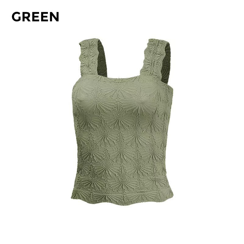 🎁50% OFF!🎁🌸 Women's Wide Strap Square Neck Short Flower Sports Tank Top – Comfort Meets Style! ✨