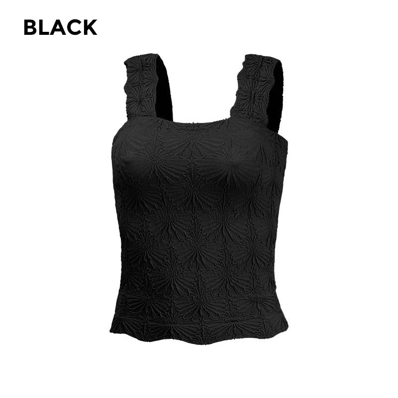 🎁50% OFF!🎁🌸 Women's Wide Strap Square Neck Short Flower Sports Tank Top – Comfort Meets Style! ✨