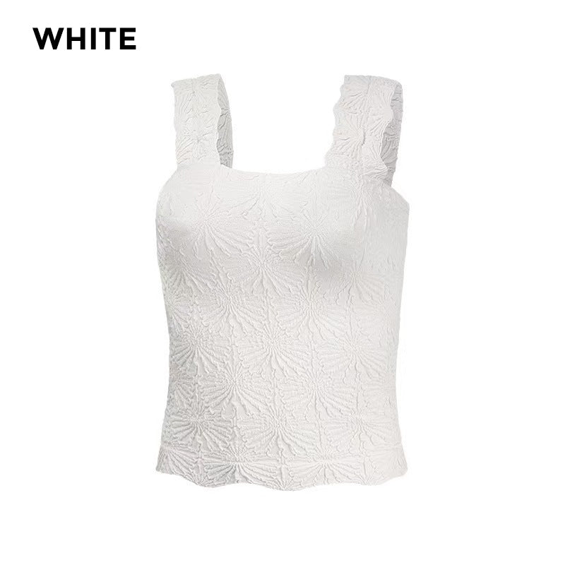 🎁50% OFF!🎁🌸 Women's Wide Strap Square Neck Short Flower Sports Tank Top – Comfort Meets Style! ✨