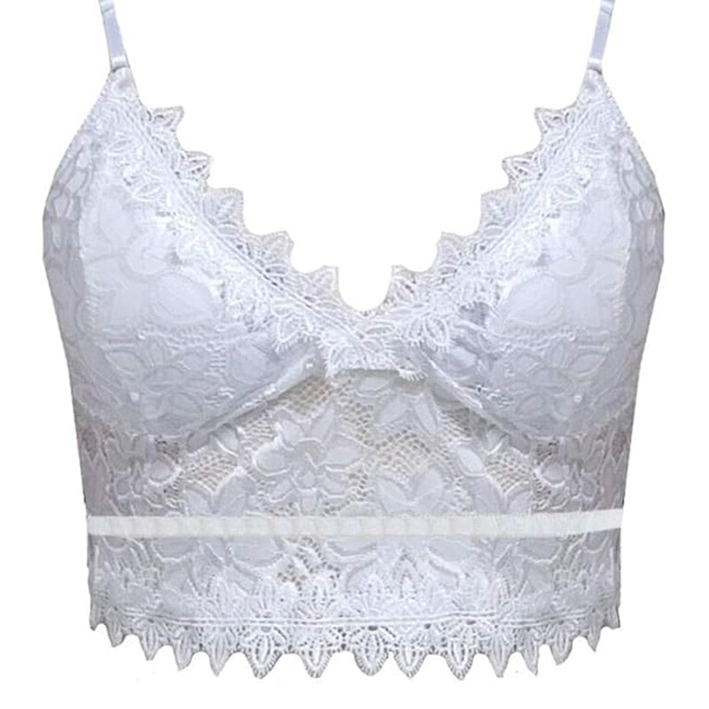 Women Floral Lace Lace Longline Bra Crop Top