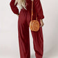 Women's Casual Long Sleeve Wide Leg Pants Jumpsuit