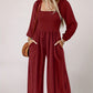 Women's Casual Long Sleeve Wide Leg Pants Jumpsuit