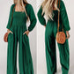 Women's Casual Long Sleeve Wide Leg Pants Jumpsuit