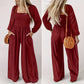 Women's Casual Long Sleeve Wide Leg Pants Jumpsuit