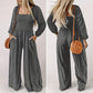 Women's Casual Long Sleeve Wide Leg Pants Jumpsuit