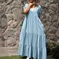 🌸Spring Specials💐 Loose V-neck Tiered Faux Denim Dress