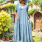 🌸Spring Specials💐 Loose V-neck Tiered Faux Denim Dress