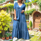 🌸Spring Specials💐 Loose V-neck Tiered Faux Denim Dress
