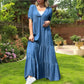 🌸Spring Specials💐 Loose V-neck Tiered Faux Denim Dress