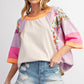 Women's Batwing 3/4 Sleeve Stripe Patchwork Blouse