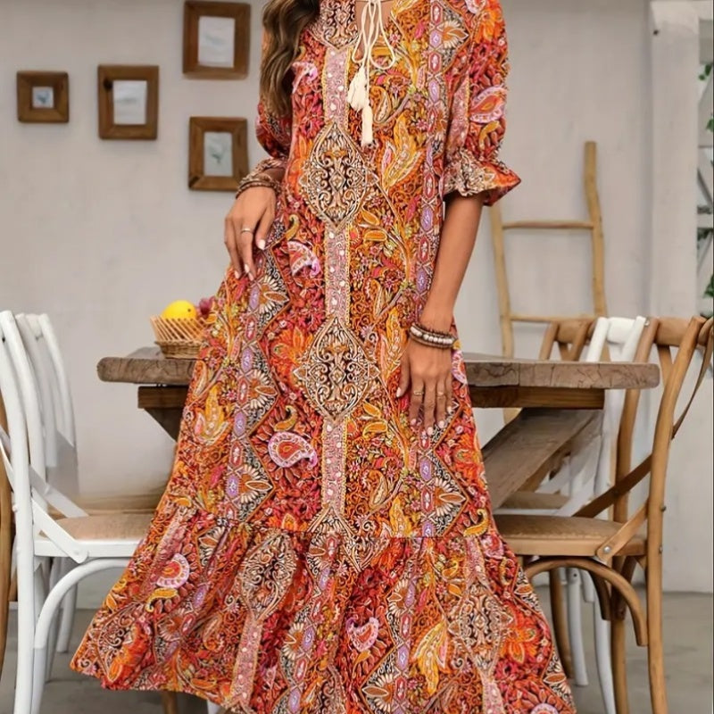 ⏳Limited-time 49% off⏰V-Neck Bohemian Side Split Flowy Dress👗