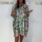 Loose V-Neck Half-Button Front Floral Dress