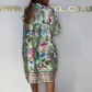 Loose V-Neck Half-Button Front Floral Dress