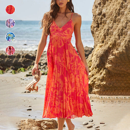 Women's Fashion V-Neck Sleeveless Printed Dresses
