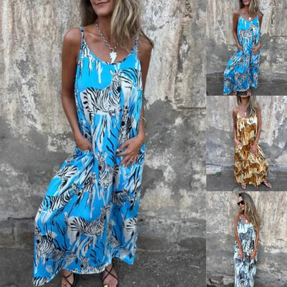 Women's Printed Spaghetti Strap Backless Dress