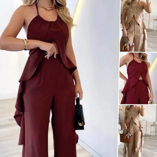 Women's Backless Top & Loose Wide Leg Pants Set