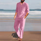 Men's Solid V-Neck Top ＆ Pants 2-Piece Set