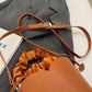 Handmade PU Leather Drawstring Bucket Bag for Women