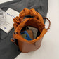 Handmade PU Leather Drawstring Bucket Bag for Women