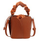 Handmade PU Leather Drawstring Bucket Bag for Women