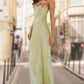Spaghetti-Strap Floral-Trimmed Satin Bodycon Dress