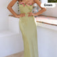 Spaghetti-Strap Floral-Trimmed Satin Bodycon Dress