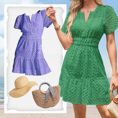 Women's V-Neck Short Sleeve Hollow Out Dress