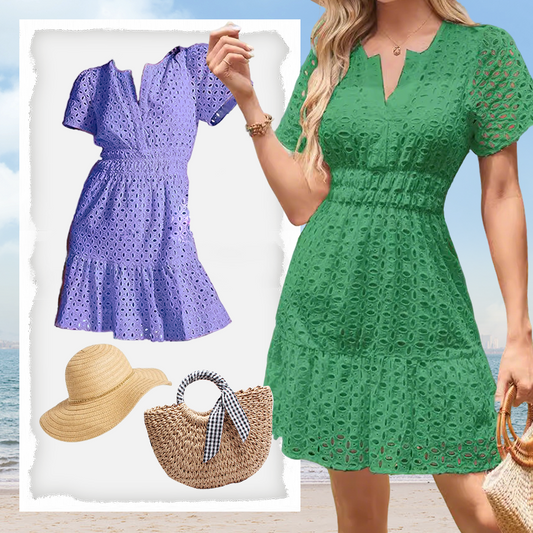 Women's V-Neck Short Sleeve Hollow Out Dress