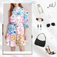 Tie Waist Button Down Mini Dress with Floral Print
