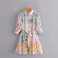 Tie Waist Button Down Mini Dress with Floral Print