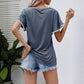 Women's Casual Round Neck T-Shirt with Pom-Pom Trim Sleeves