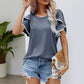 Women's Casual Round Neck T-Shirt with Pom-Pom Trim Sleeves
