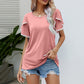 Women's Casual Round Neck T-Shirt with Pom-Pom Trim Sleeves