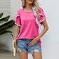 Women's Casual Round Neck T-Shirt with Pom-Pom Trim Sleeves