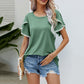 Women's Casual Round Neck T-Shirt with Pom-Pom Trim Sleeves
