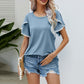 Women's Casual Round Neck T-Shirt with Pom-Pom Trim Sleeves