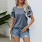 Women's Casual Round Neck T-Shirt with Pom-Pom Trim Sleeves