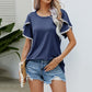 Women's Casual Round Neck T-Shirt with Pom-Pom Trim Sleeves