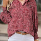 Women’s Printed Button-Down Shirt with Lantern Long Sleeves