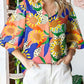 Women’s Printed Button-Down Shirt with Lantern Long Sleeves