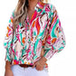 Women’s Printed Button-Down Shirt with Lantern Long Sleeves