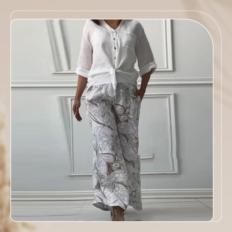 💕Limited Sale 50% OFF💕Women's Fashion Loose Cardigan Shirt & High Waist Pants Two Piece Set