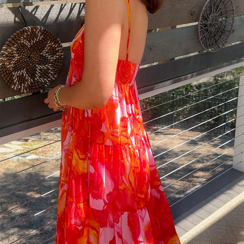 Women's Sexy Fashion Printed Halter Pressure Pleated Dresses